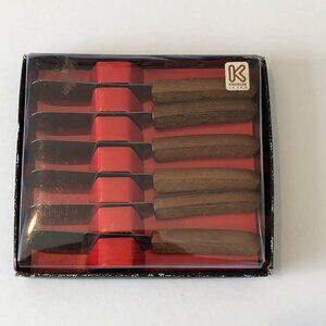 Vtg KNOBBLER MCM 6 Spreader Knives‎ Teak Wood Handles Stainless Steel Butter